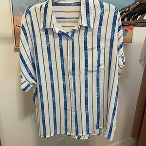 Blue and White Striped Womens Shirt casual summer spring beach vacation classy